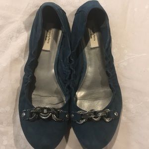 Suede blue ballet slipper shoe with metal details